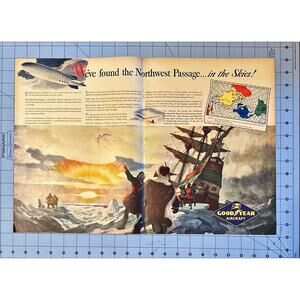 1943 Goodyear Blimp Explorers Northwest Passage Centerfold Print Ad